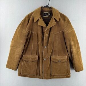 Vintage 60s Penneys Jacket Mens Large Brown Corduroy Fleece Lined Western Blazer